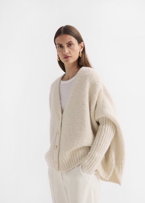 Batwing Cardigan in Alpaca Knit - Ivory, image 1 of 6