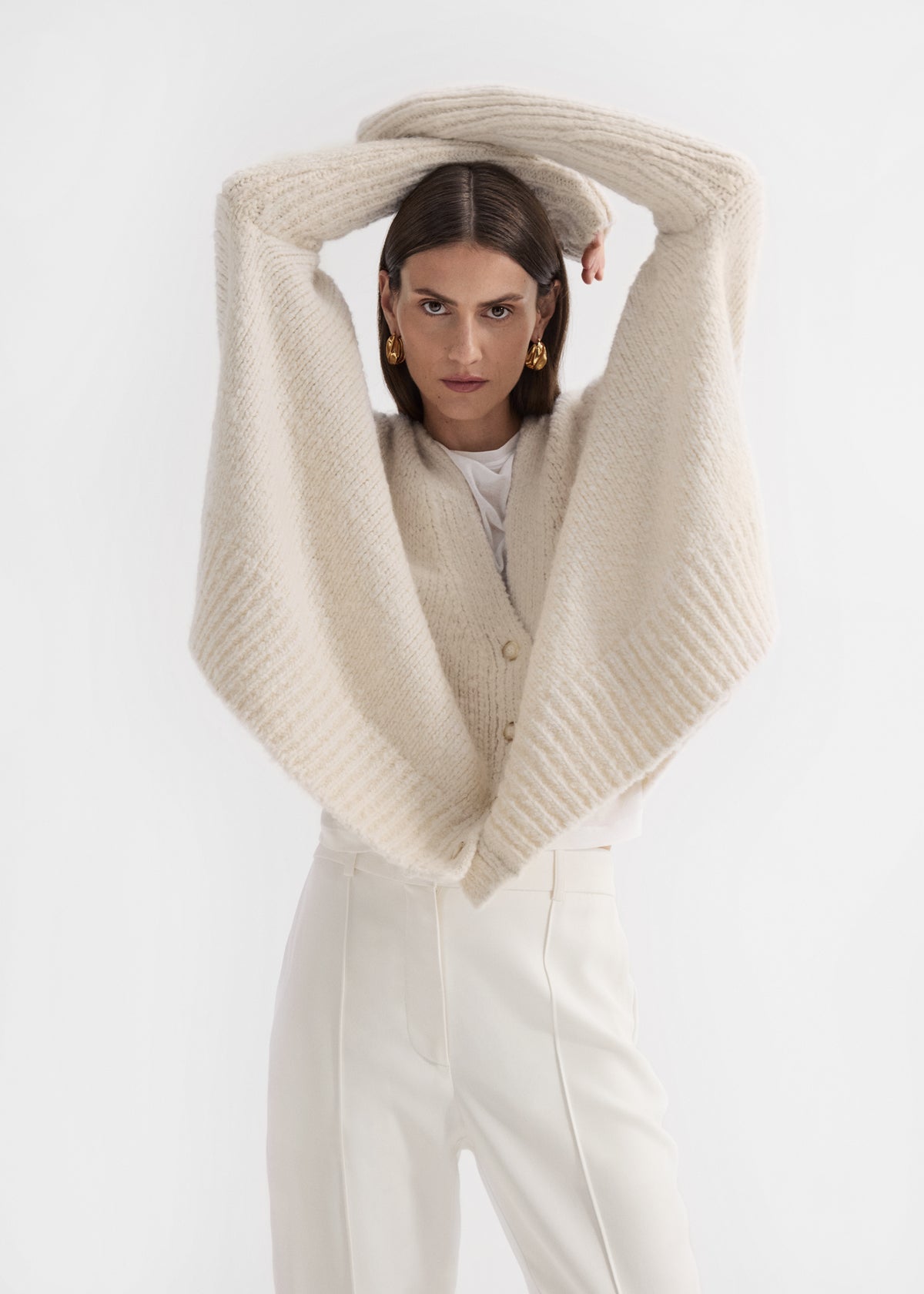 Batwing Cardigan in Alpaca Knit - Ivory, image 3 of 6