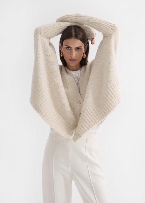 Batwing Cardigan in Alpaca Knit - Ivory, image 3 of 6