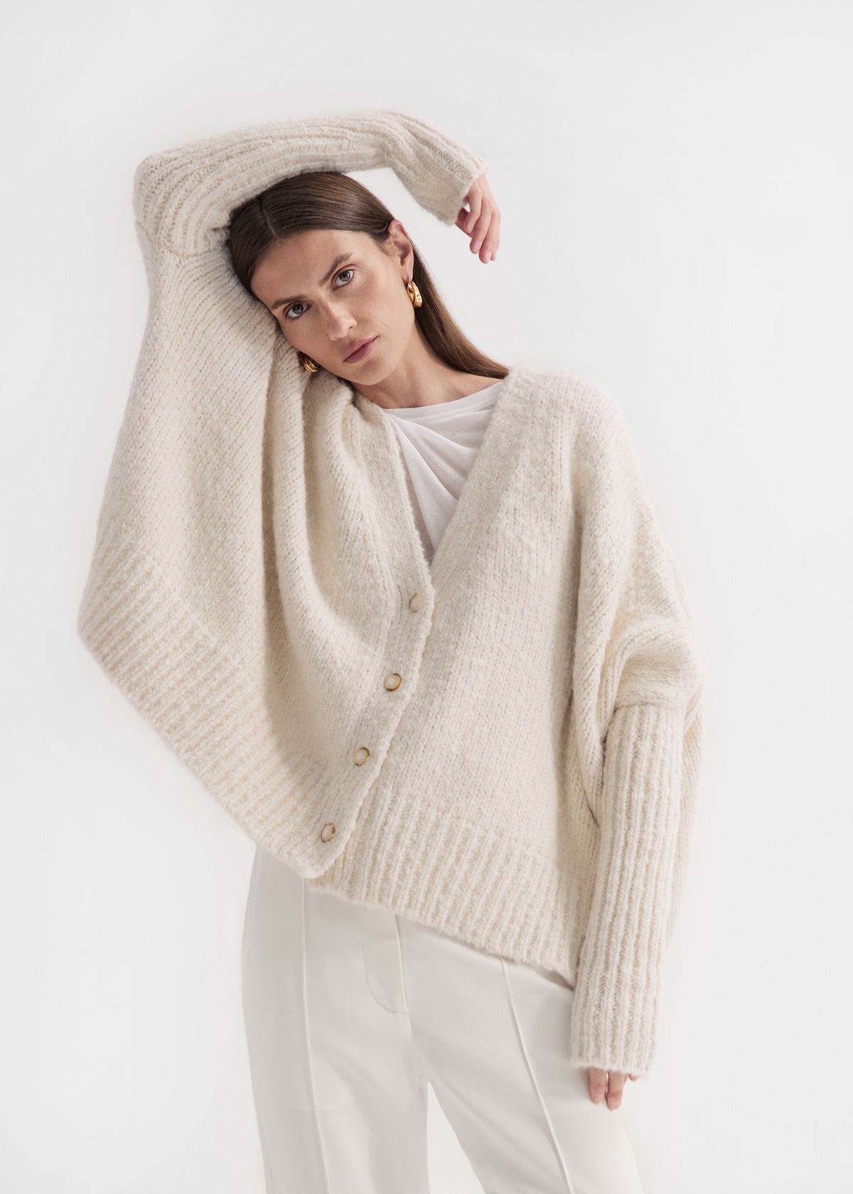 Batwing Cardigan in Alpaca Knit - Ivory, image 5 of 6