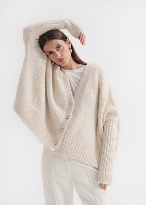 Batwing Cardigan in Alpaca Knit - Ivory, image 5 of 6
