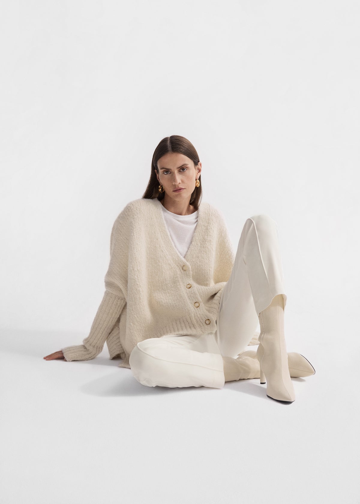 Batwing Cardigan in Alpaca Knit - Ivory, image 2 of 6