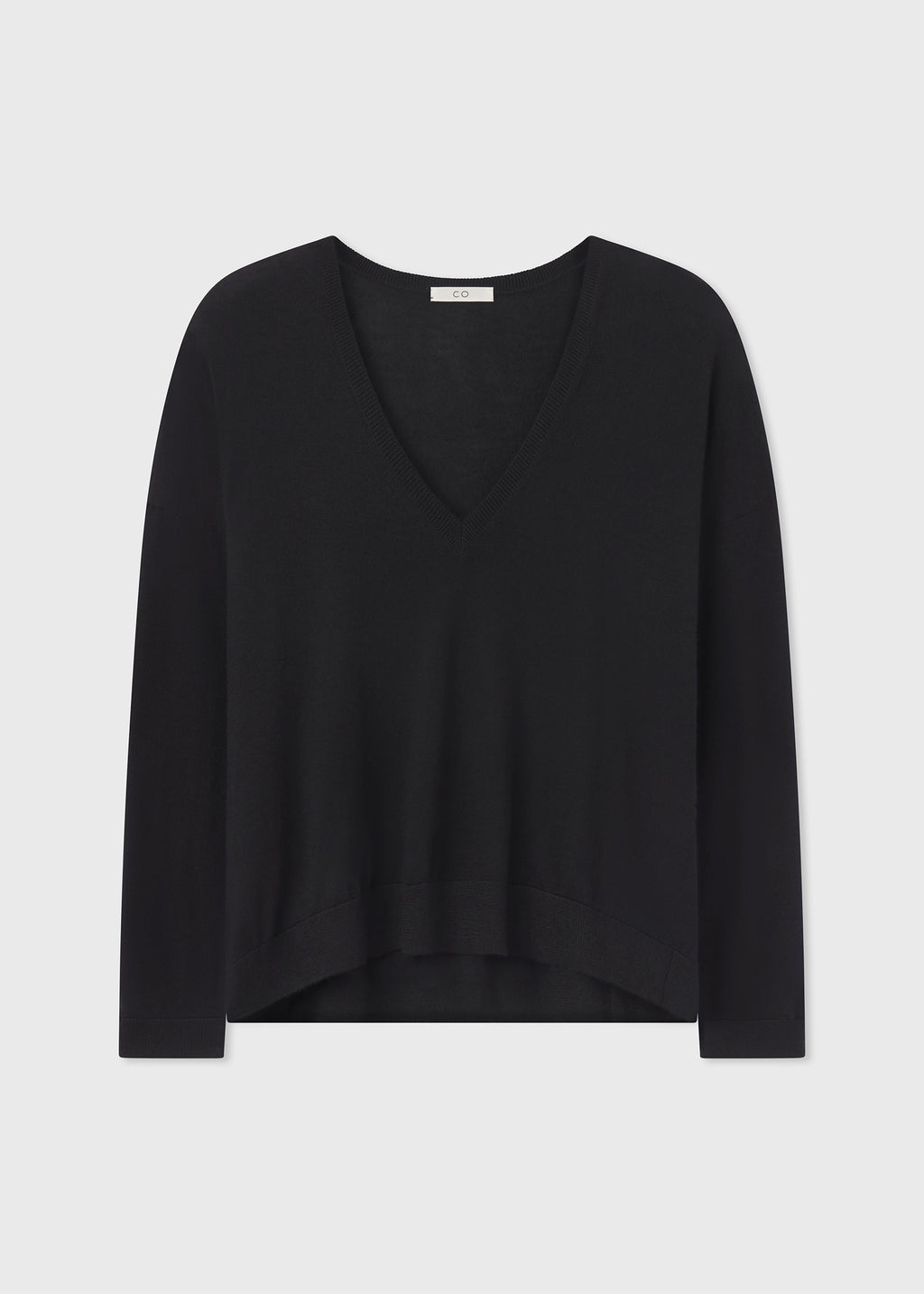 V-Neck Sweater in Fine Cashmere - Black - CO