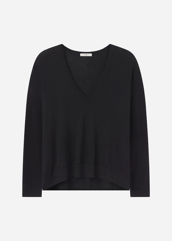 V-Neck Sweater in Fine Cashmere - Black - CO