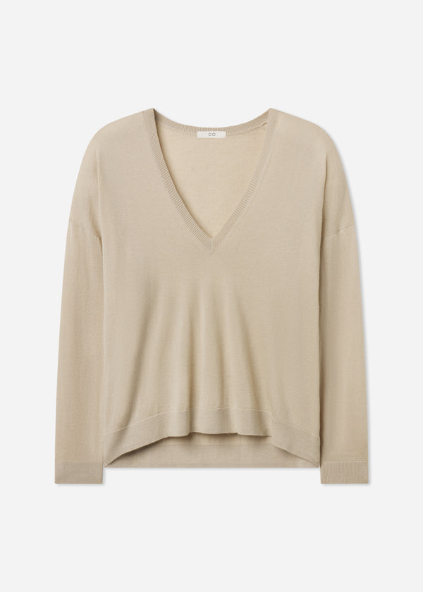 V-Neck Sweater in Fine Cashmere - Chestnut - CO