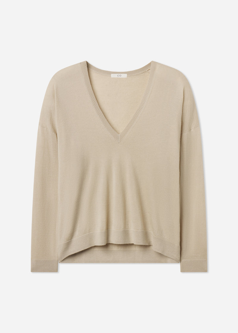 V-Neck Sweater in Fine Cashmere - Chestnut - CO