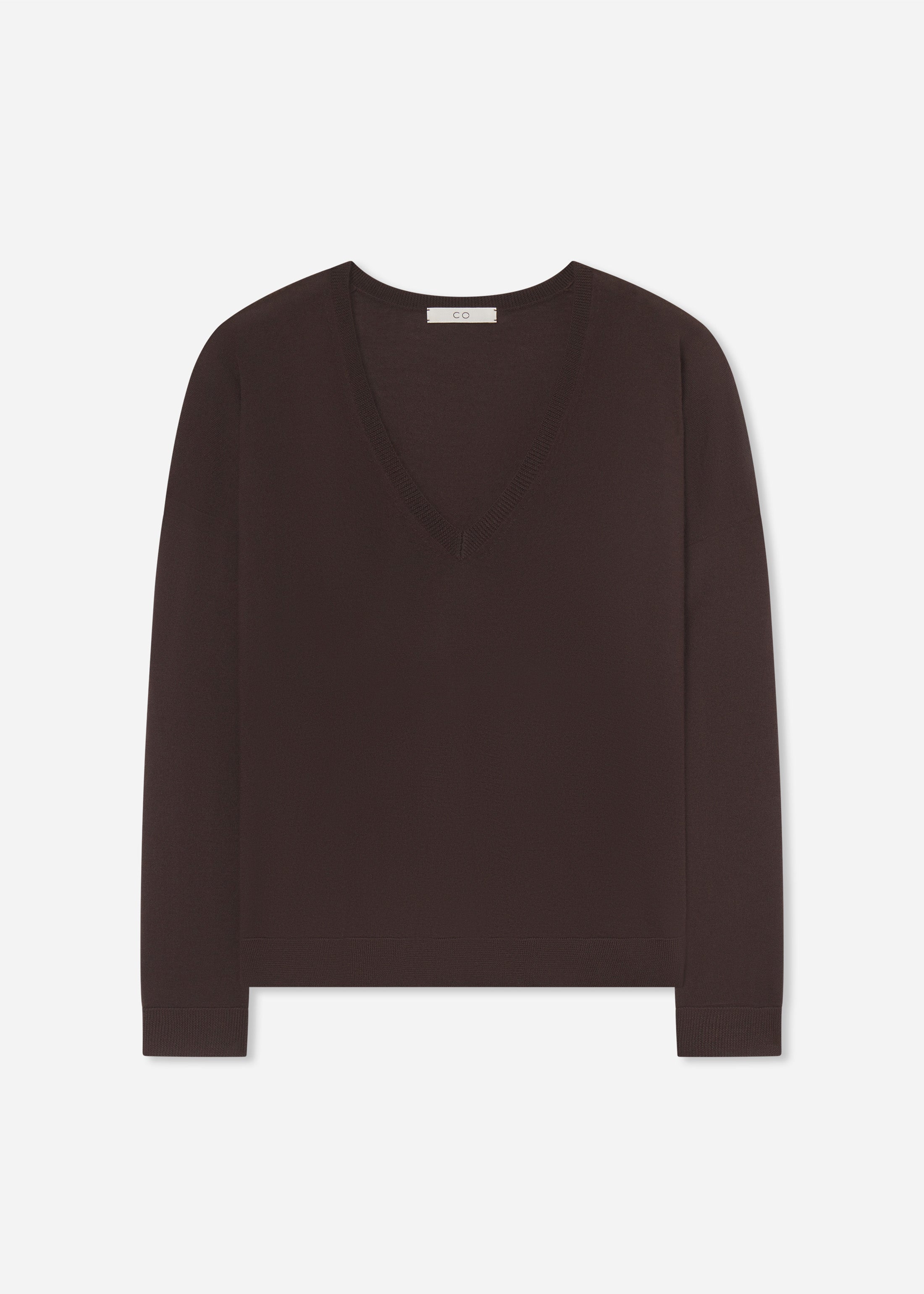 V-Neck Sweater in Fine Cashmere - Chocolate