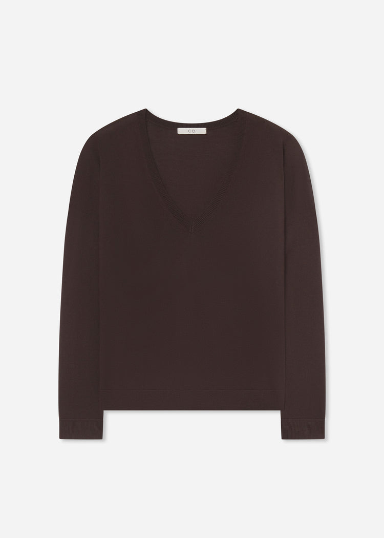 V-Neck Sweater in Baby Cashmere - Chocolate, image 5 of 5