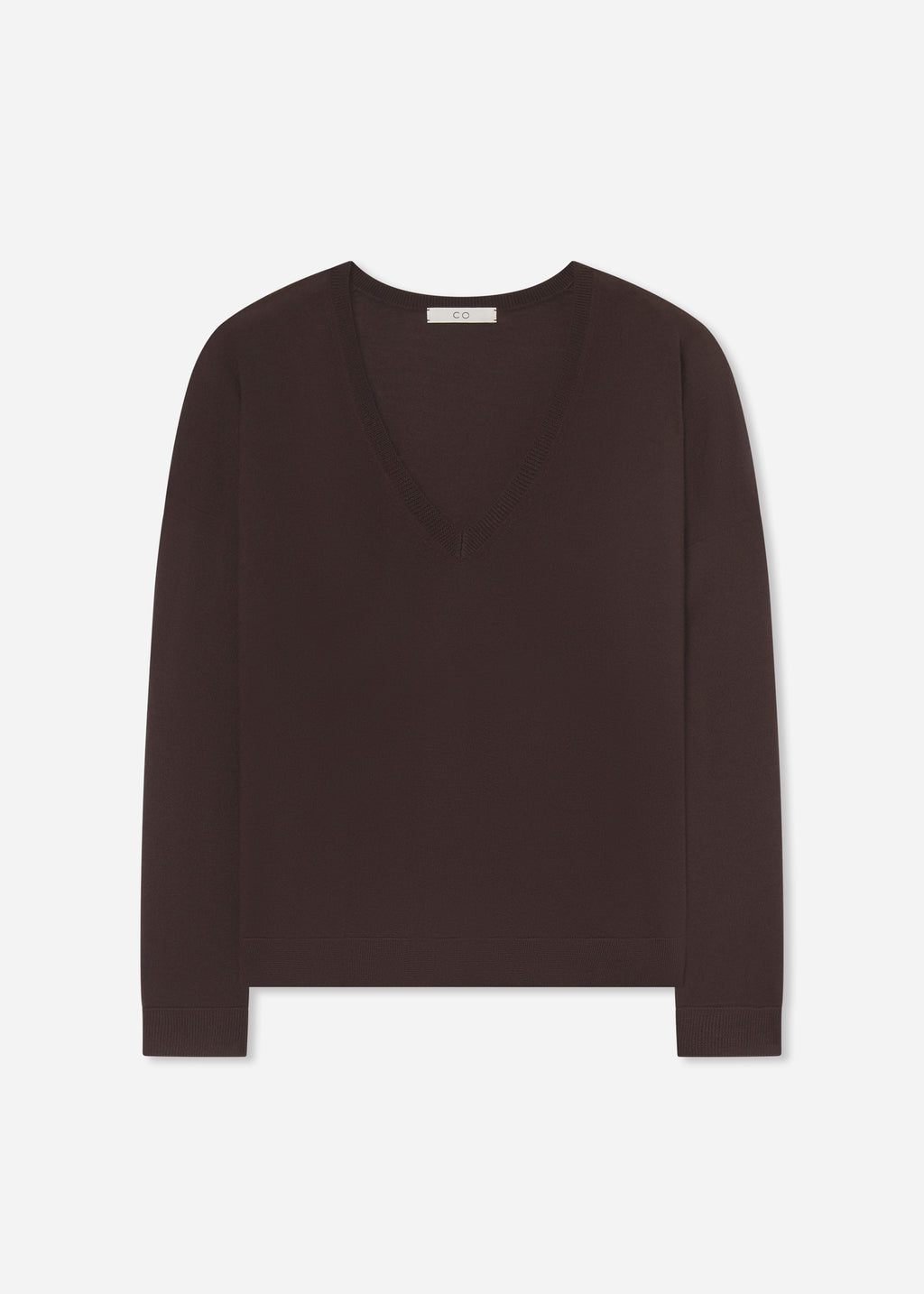 V-Neck Sweater in Fine Cashmere - Chocolate - CO