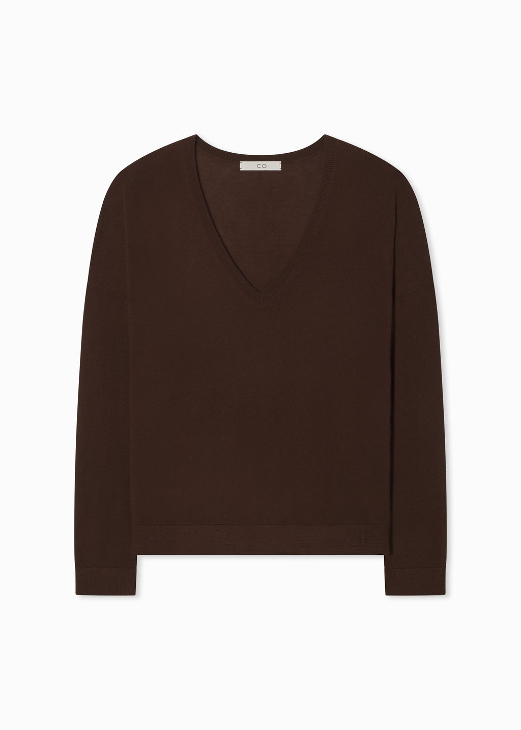 V-Neck Sweater in Fine Cashmere - Brown - CO
