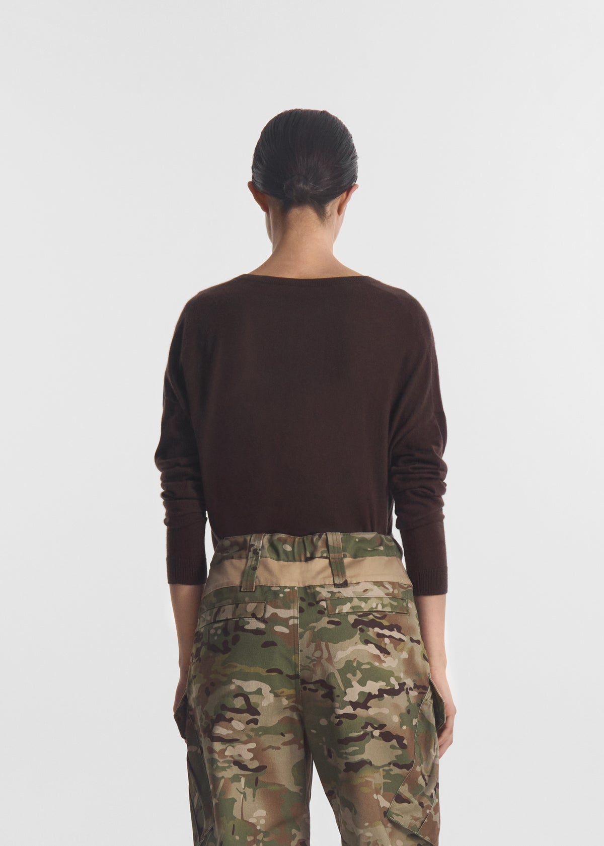 V-Neck Sweater in Baby Cashmere - Chocolate, image 4 of 5