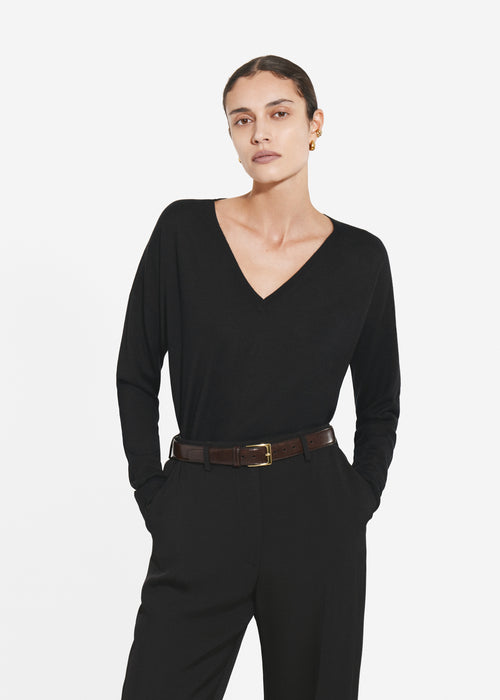 V-Neck Sweater in Fine Cashmere - Black, image 1 of 4