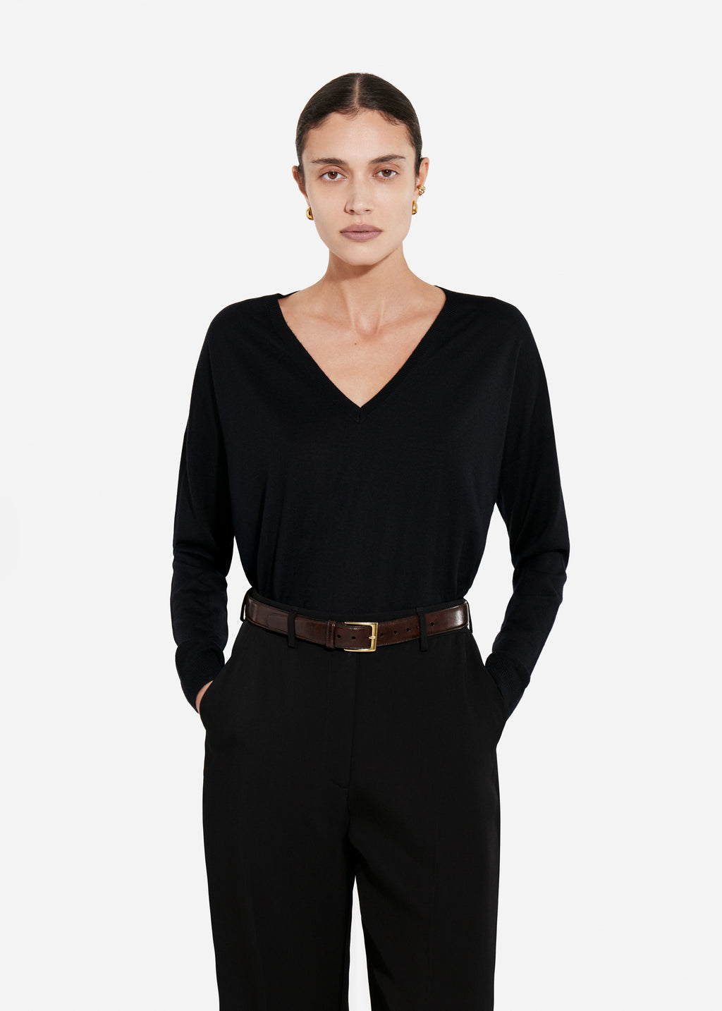 V-Neck Sweater in Fine Cashmere - Black - CO