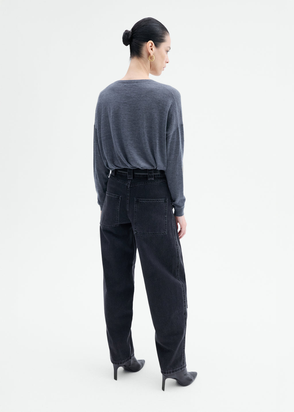 V-Neck Sweater in Fine Cashmere - Grey - CO