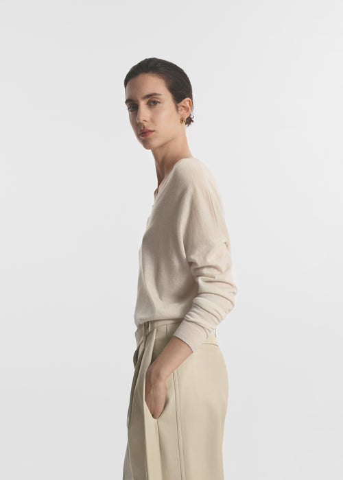 V-Neck Sweater in Fine Cashmere - Ivory, image 2 of 4
