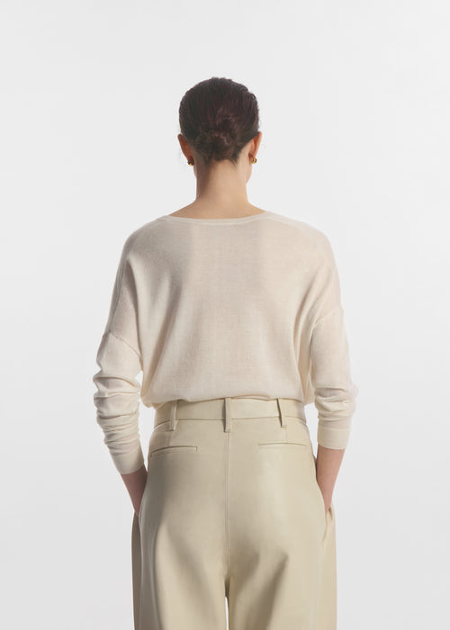 V-Neck Sweater in Fine Cashmere - Ivory, image 3 of 4