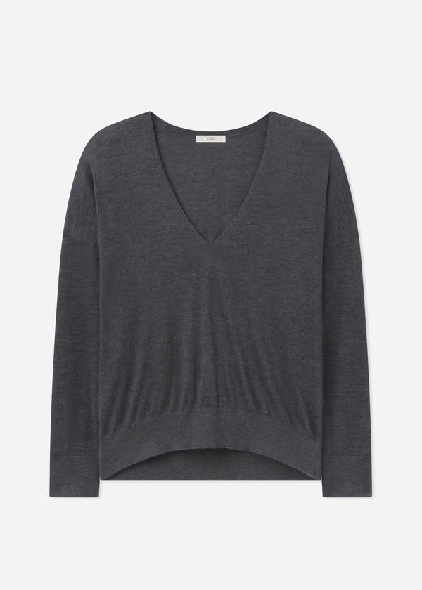 V-Neck Sweater in Fine Cashmere - Grey - CO