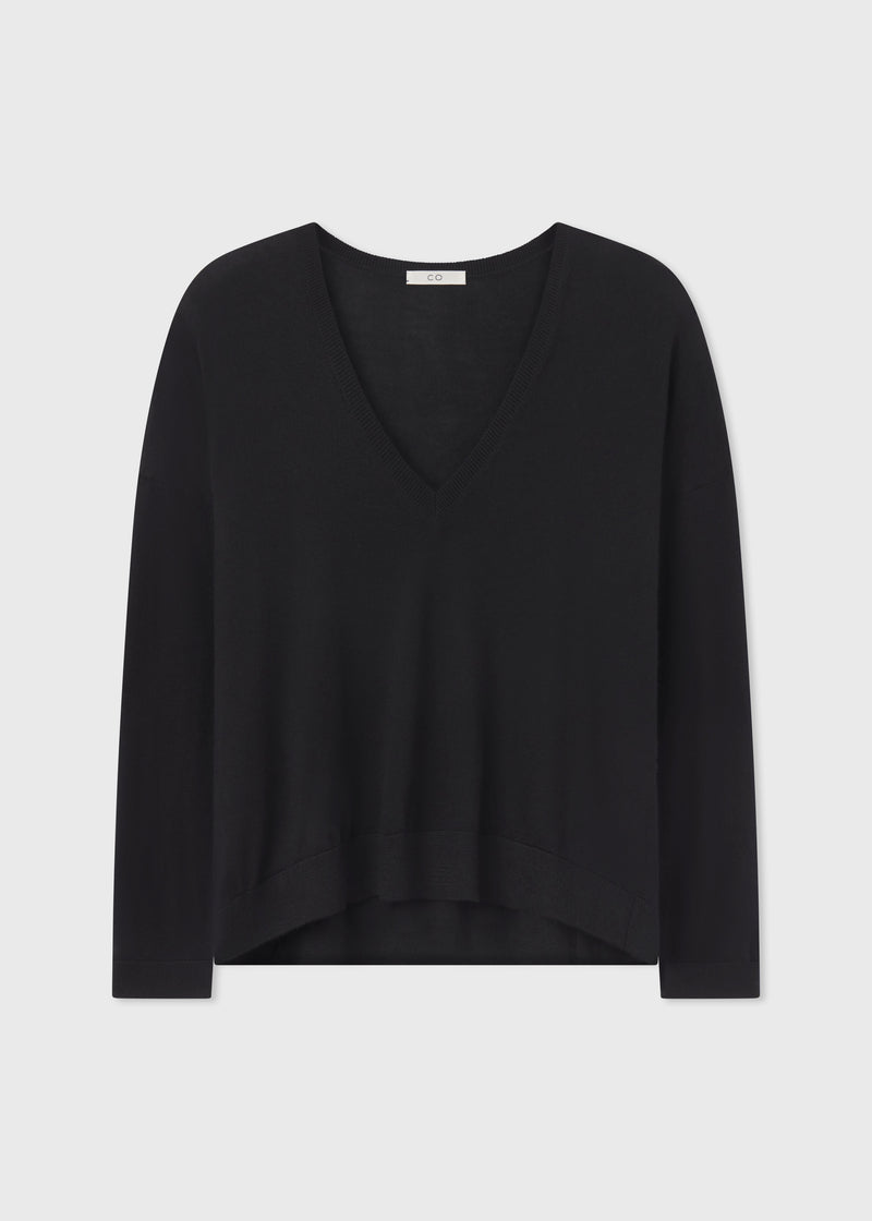 V-Neck Sweater in Fine Cashmere - Black - CO