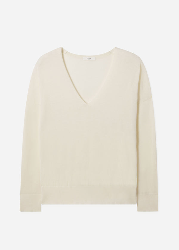 V-Neck Sweater in Fine Cashmere - Ivory - CO