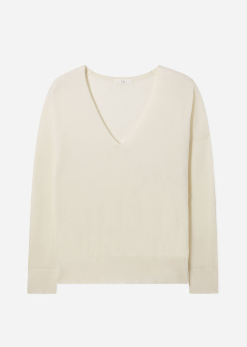 V-Neck Sweater in Fine Cashmere - Ivory, image 4 of 4
