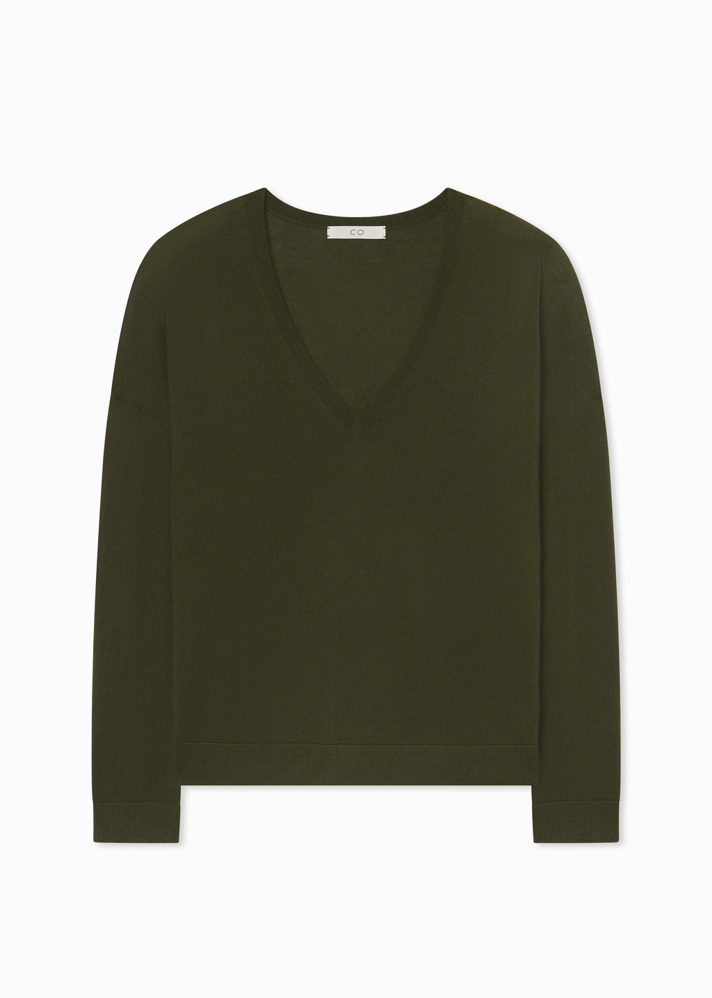 V-Neck Sweater in Fine Cashmere - Olive - CO