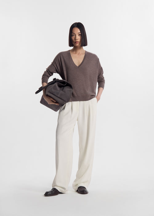 Pleated Trouser in Crepe - Ivory, image 1 of 5