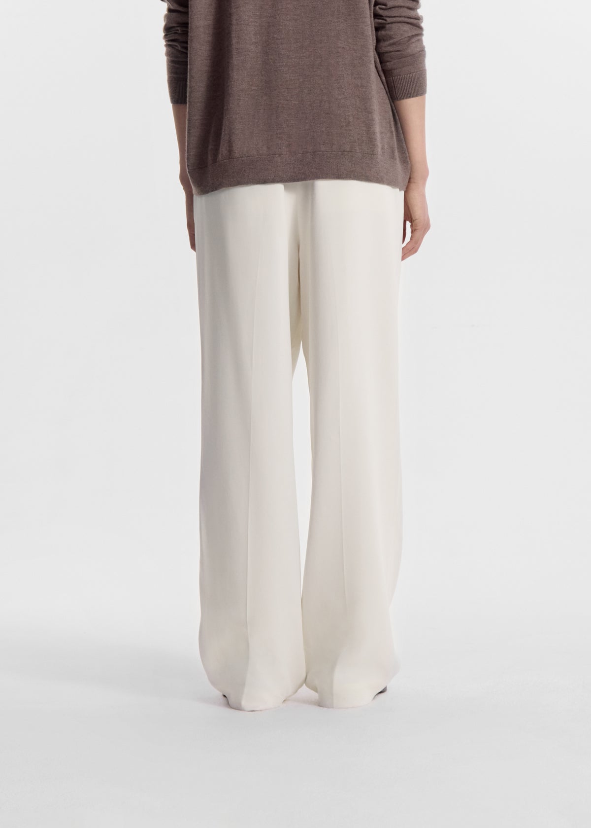 Pleated Trouser in Crepe - Ivory, image 3 of 5