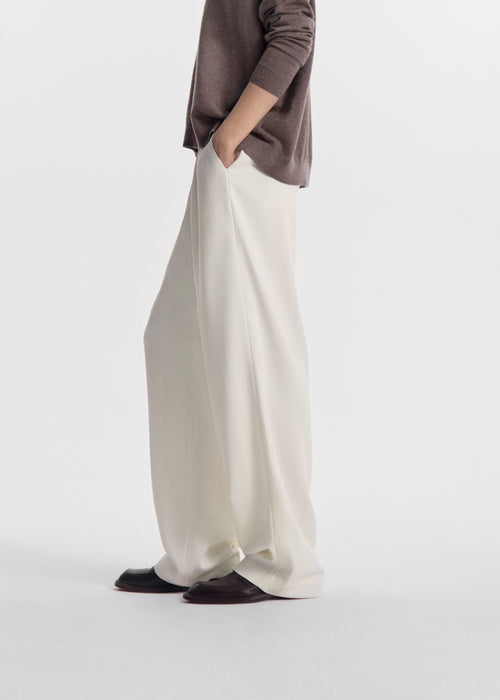 Pleated Trouser in Crepe - Ivory, image 2 of 5