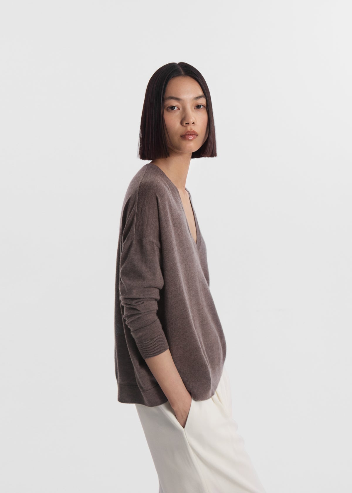 V-Neck Sweater in Fine Cashmere - Hazelnut, image 1 of 5