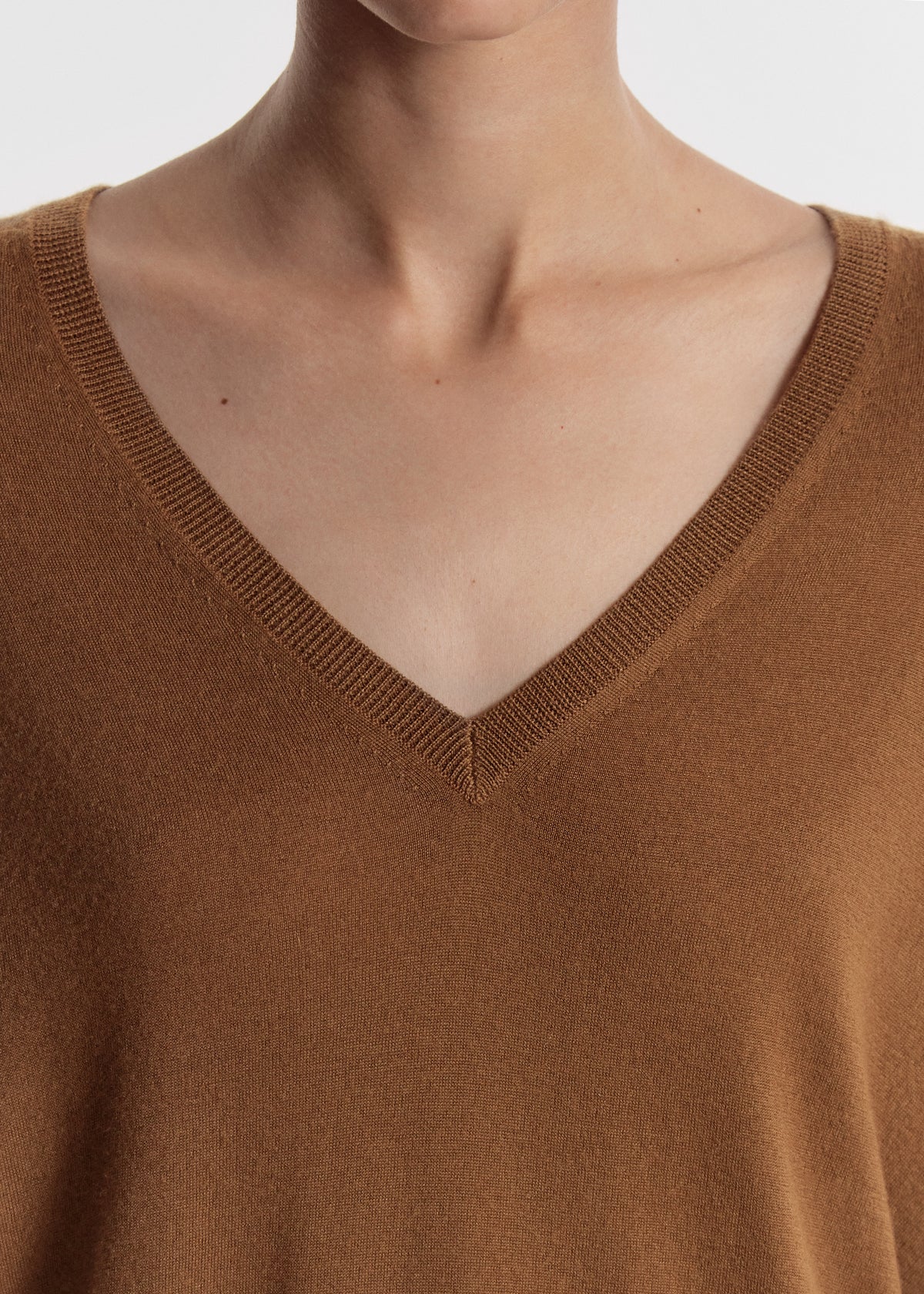 V-Neck Sweater in Fine Cashmere - Ginger, image 2 of 6