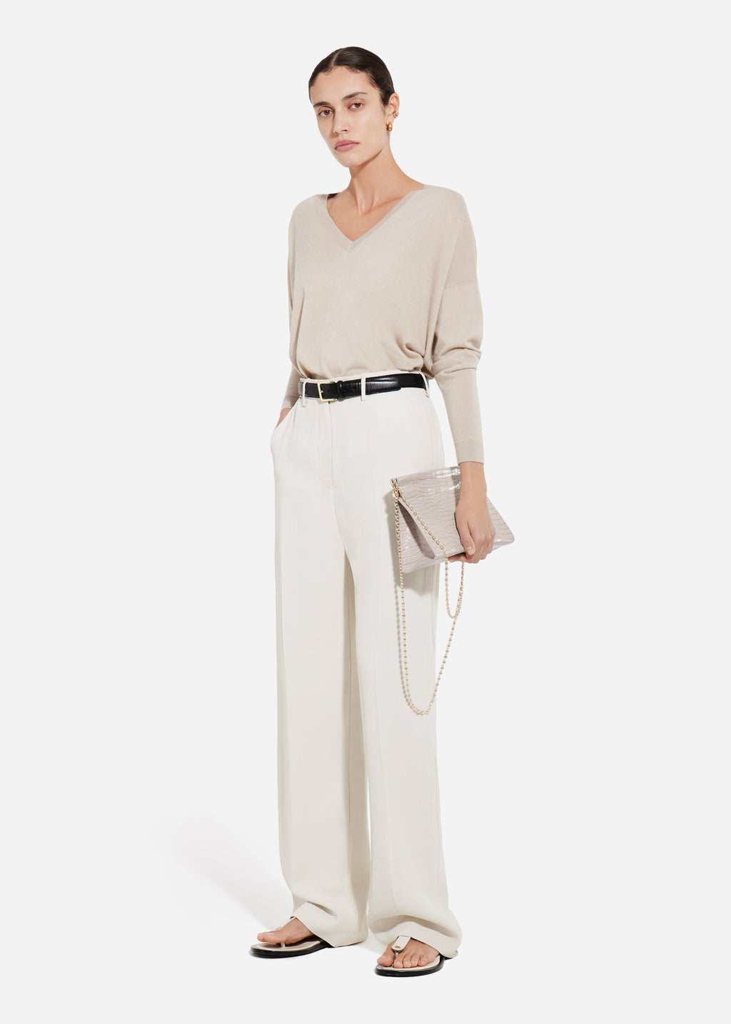 Tailored Straight-Leg Trouser in Viscose Twill - Pearl - CO