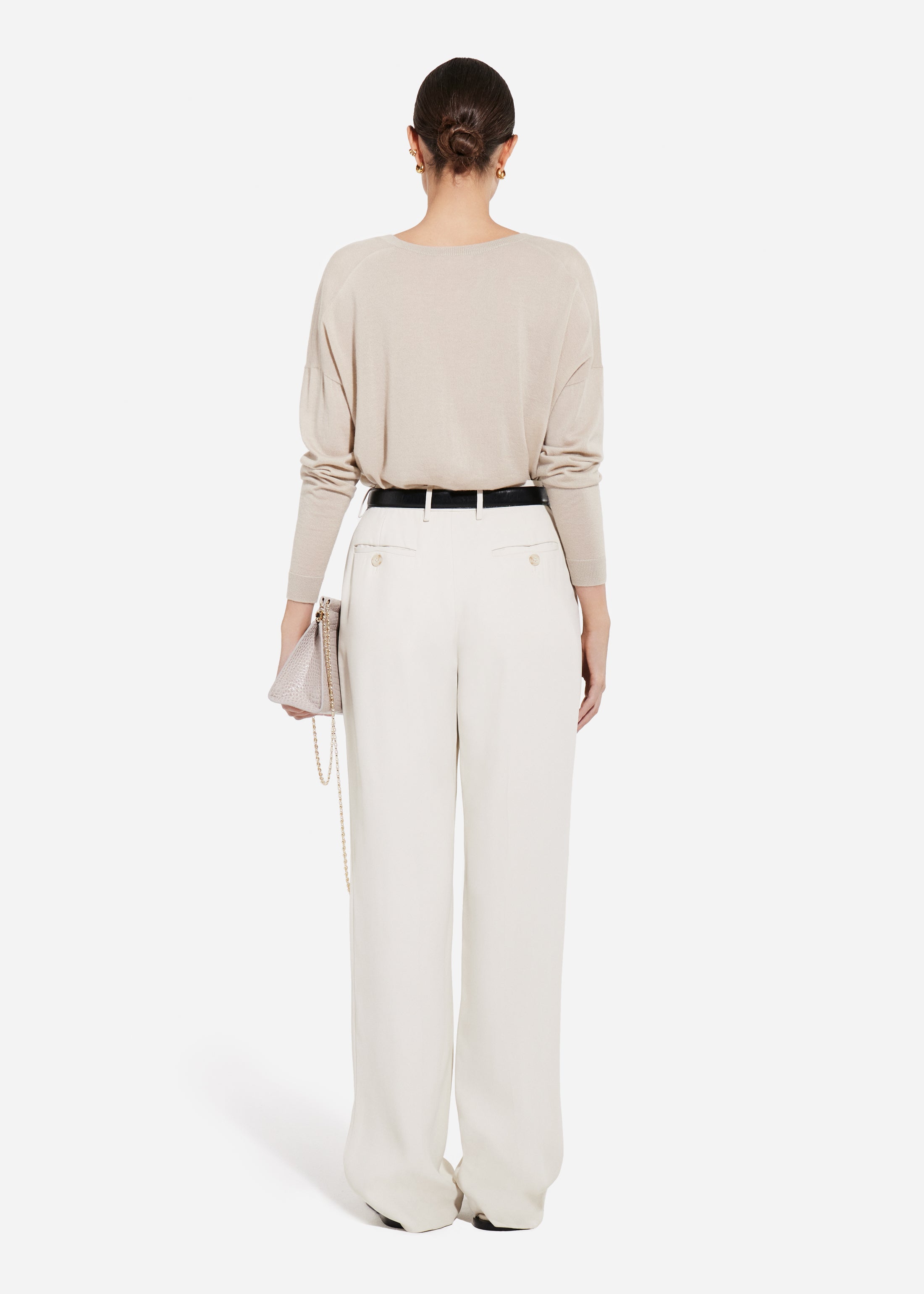 Tailored Straight-Leg Trouser in Viscose Twill - Pearl