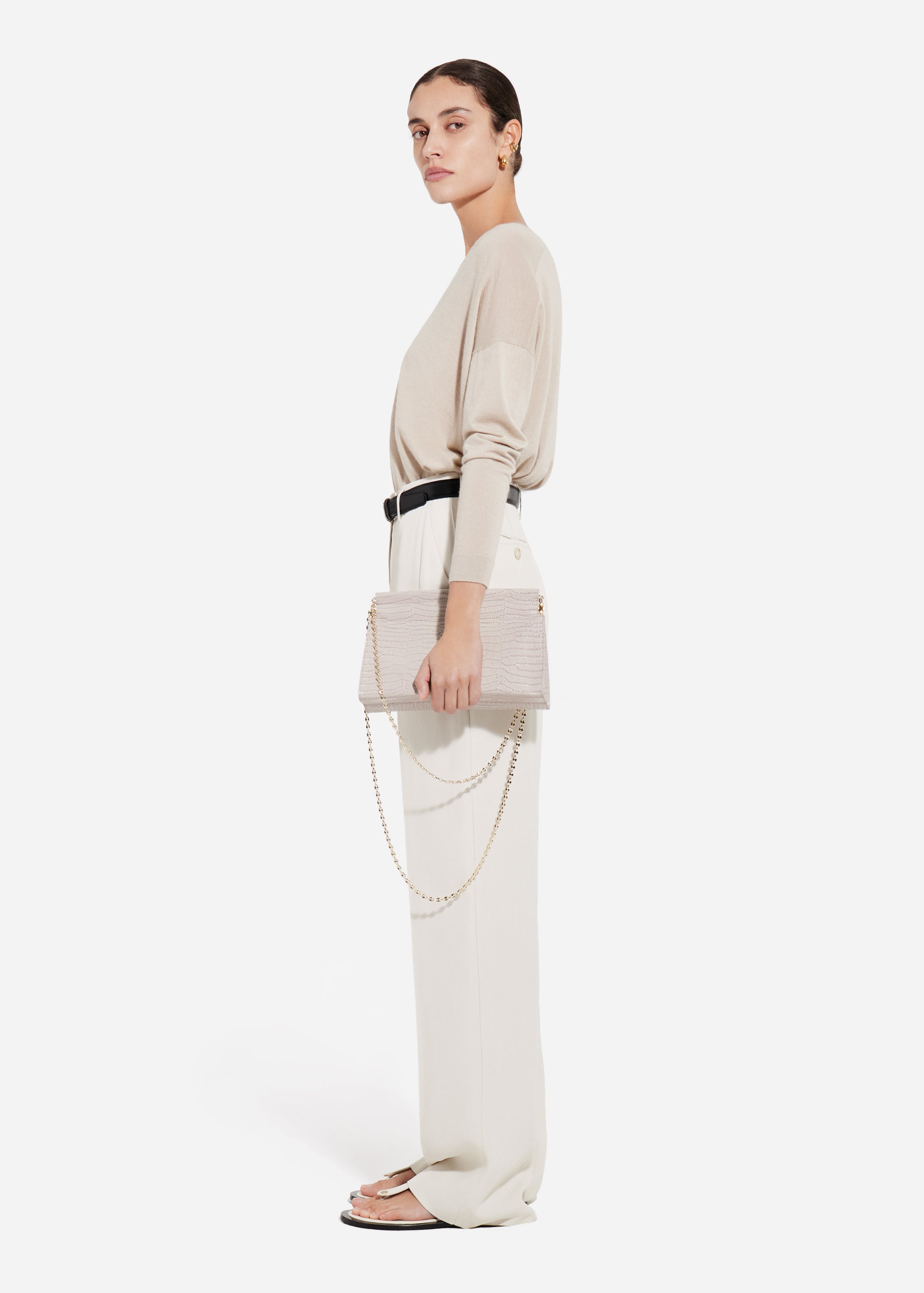Tailored Straight-Leg Trouser in Viscose Twill - Pearl