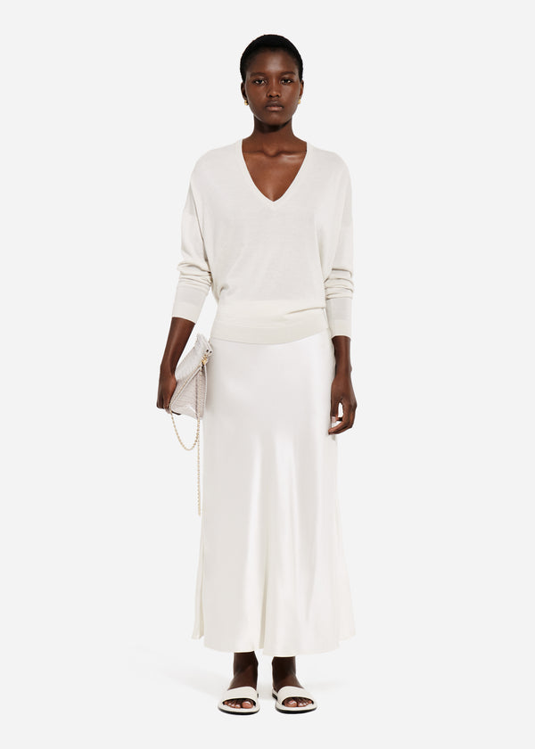 Bias Cut Slip Skirt in Silk - Ivory - CO