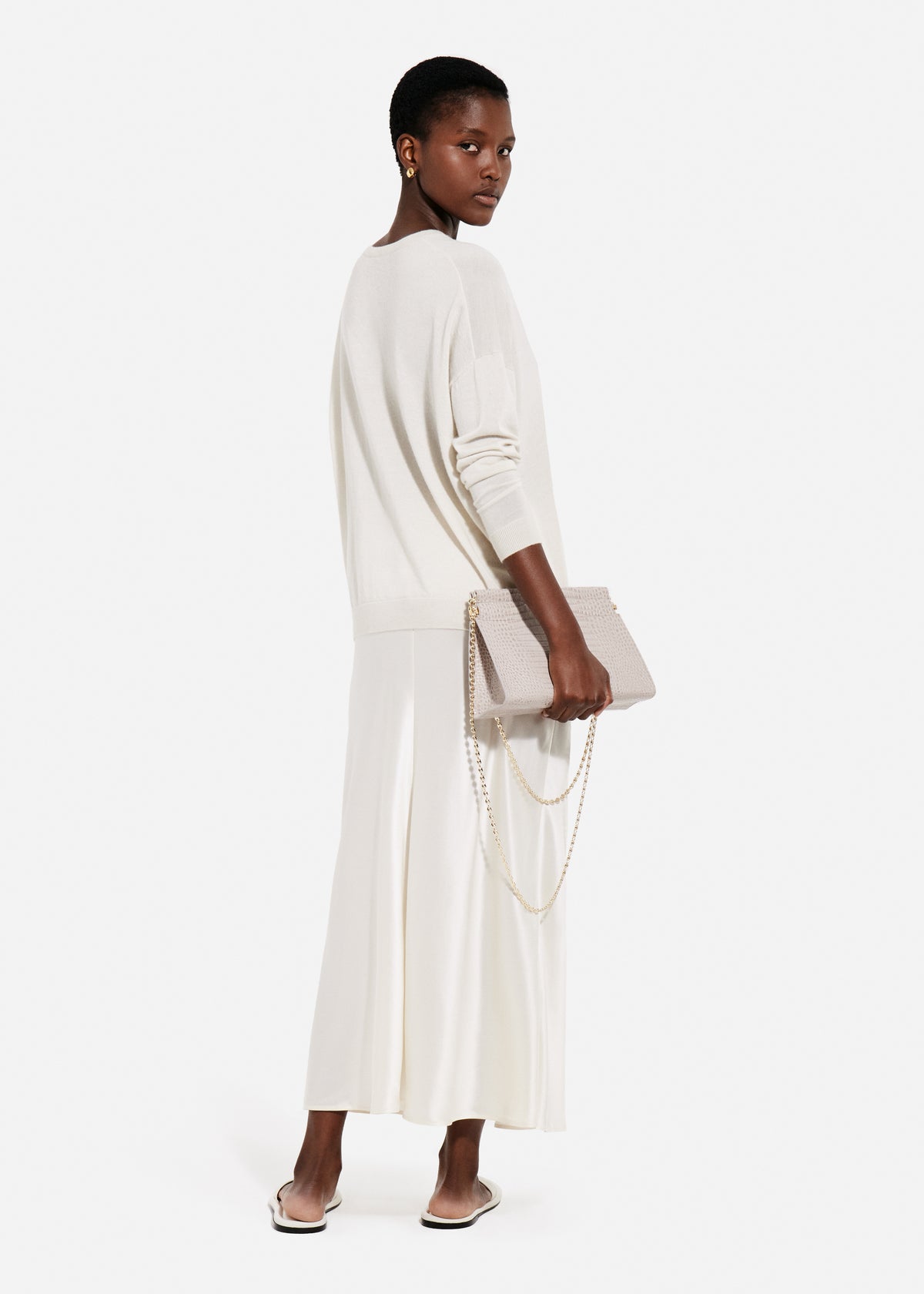 Bias Cut Slip Skirt in Silk - Ivory, image 2 of 4