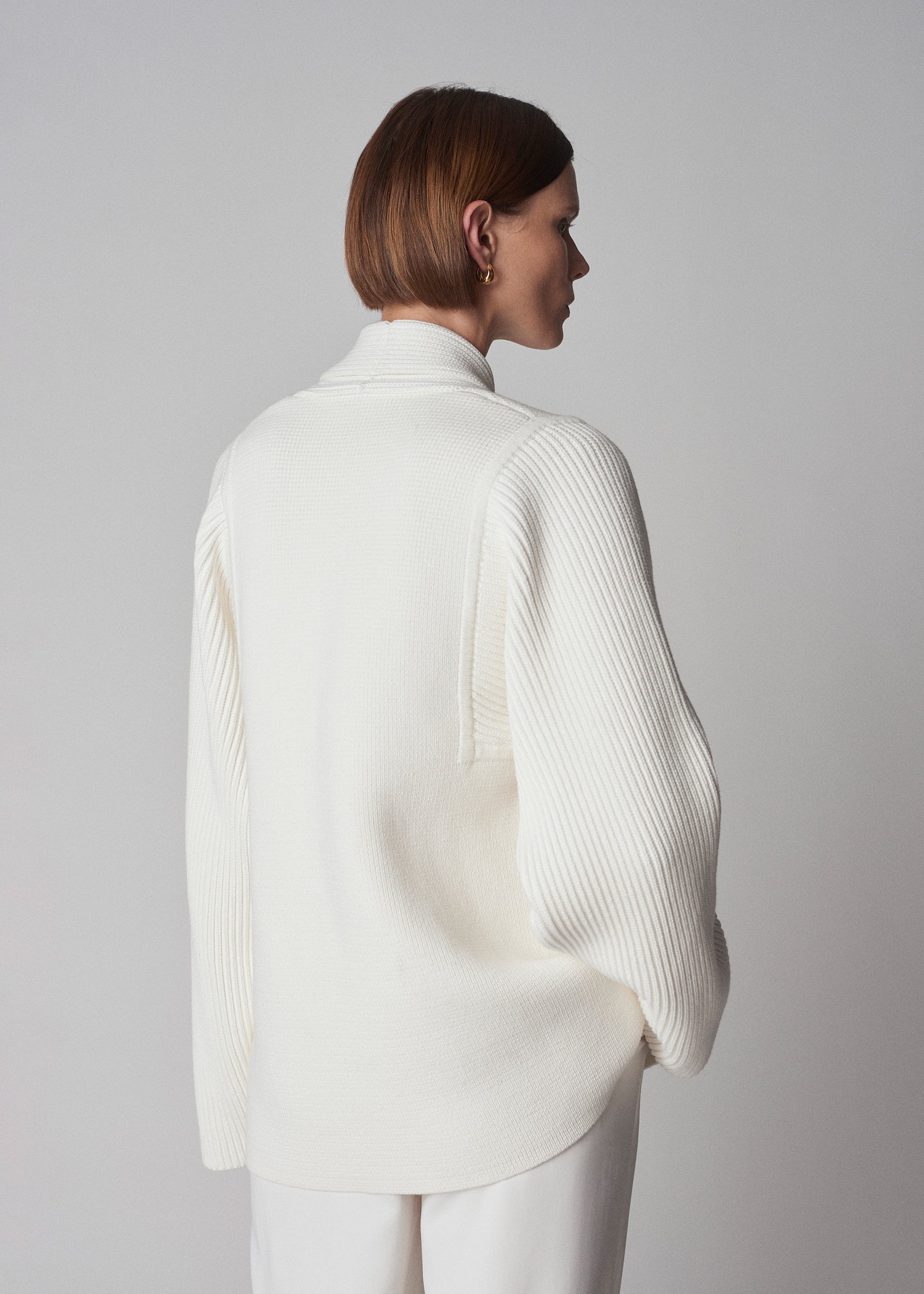 Double Breasted Cardigan in Cotton Knit - Ivory - CO Collections