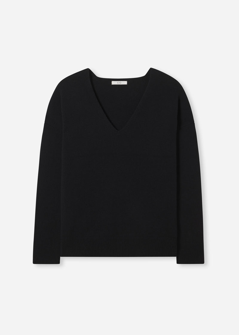 V-Neck Sweater in Cashmere - Black - CO