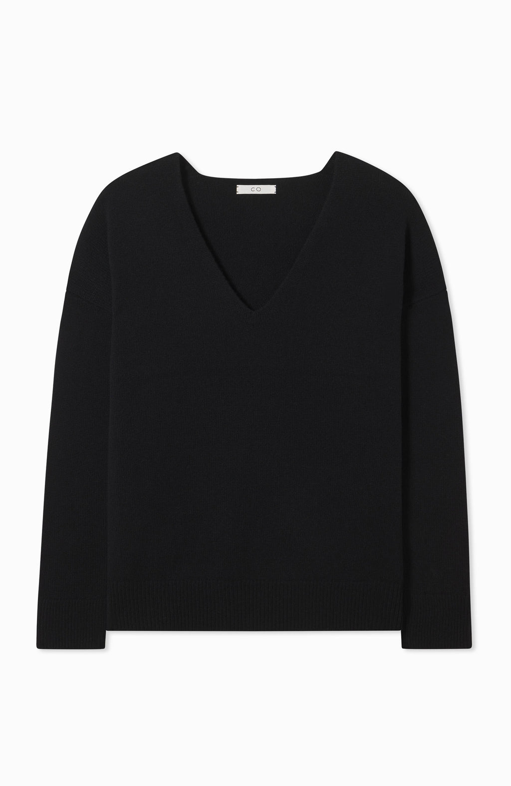 V-Neck Long Sleeve Sweater in Cashmere - Black - CO