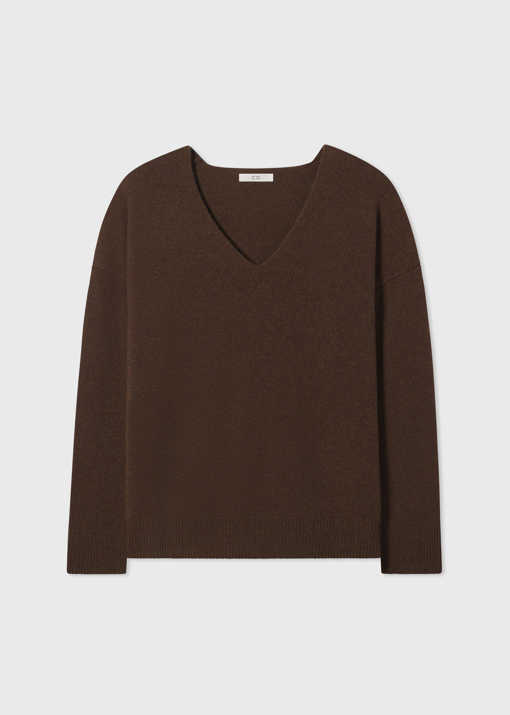 V-Neck Long Sleeve Sweater in Cashmere - Brown - CO