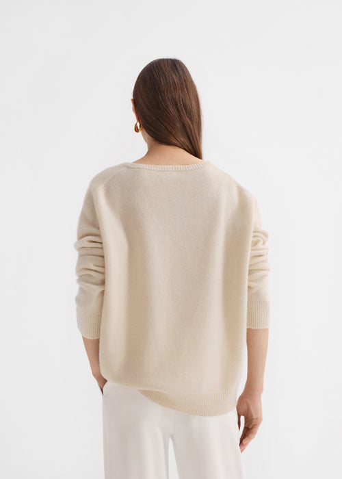 V-Neck Sweater in Fine Cashmere - Wheat, image 2 of 3