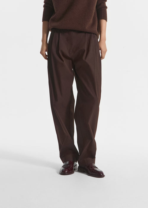 Wide Leg Pleated Pants in Cotton Twill - Chocolate, image 2 of 6