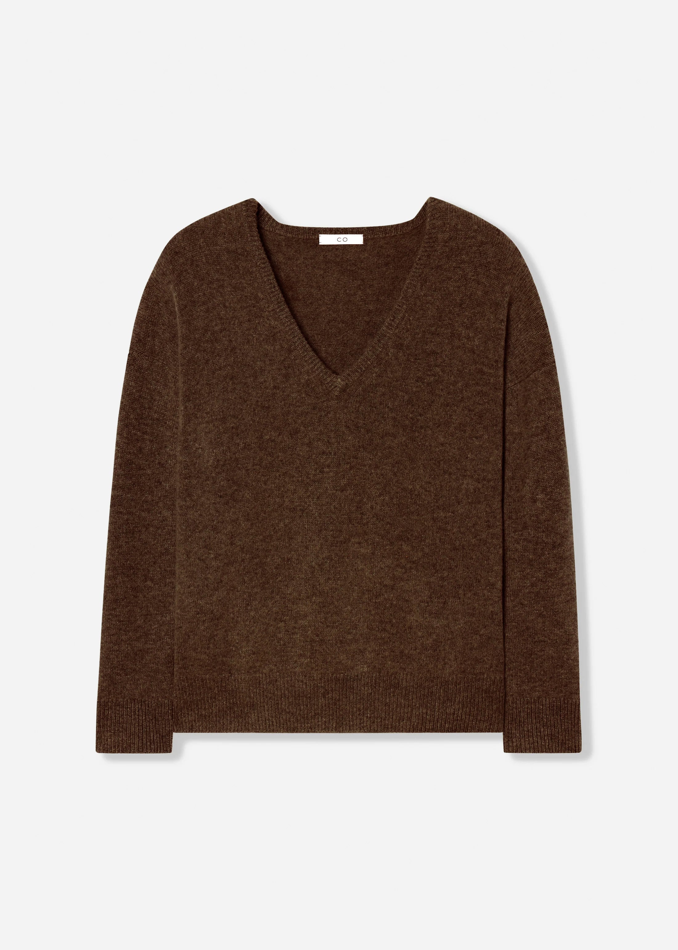 V-Neck Sweater in Cashmere - Brown