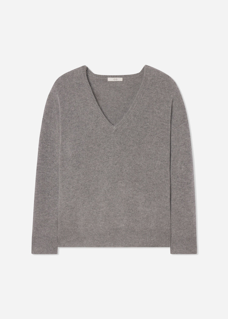 V-Neck Sweater in Cashmere - Grey, image 6 of 6