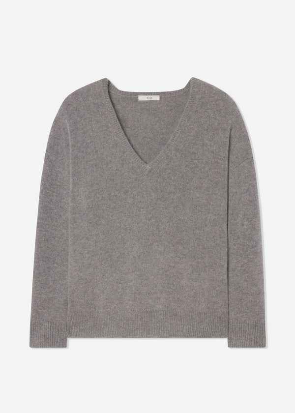 V-Neck Sweater in Cashmere - Grey - CO