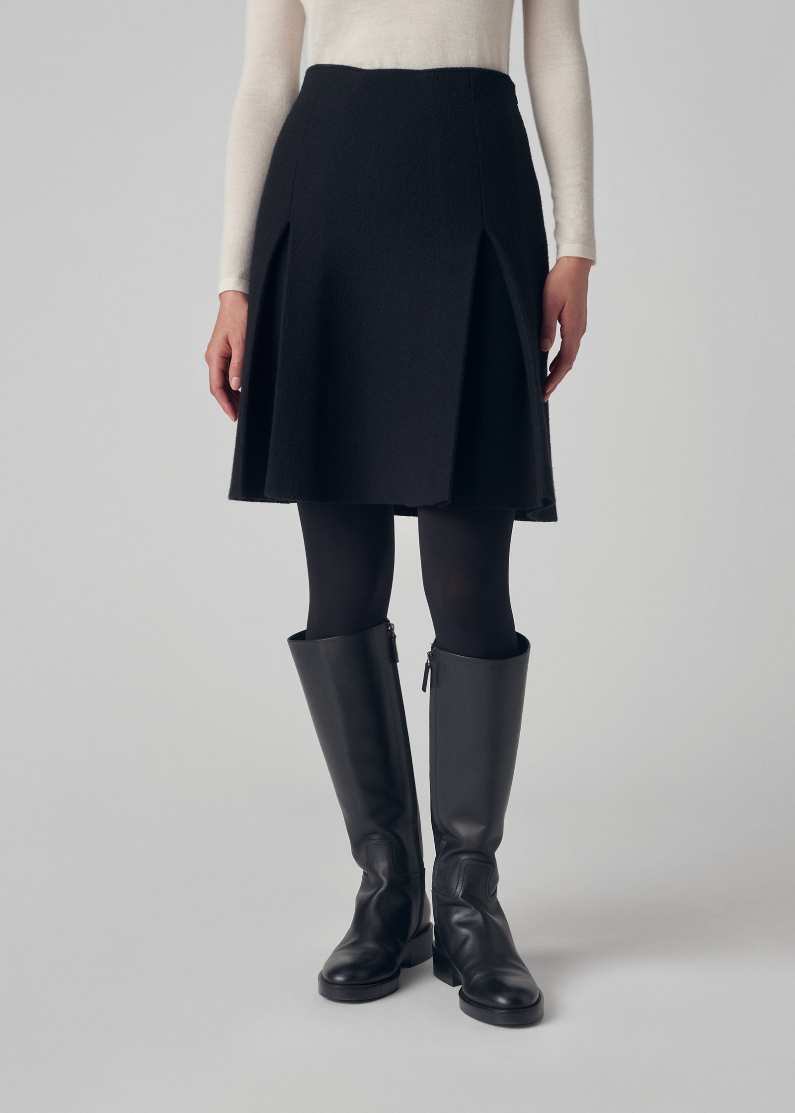 Compact Knit Skirt in Merino Wool - Black - CO Collections