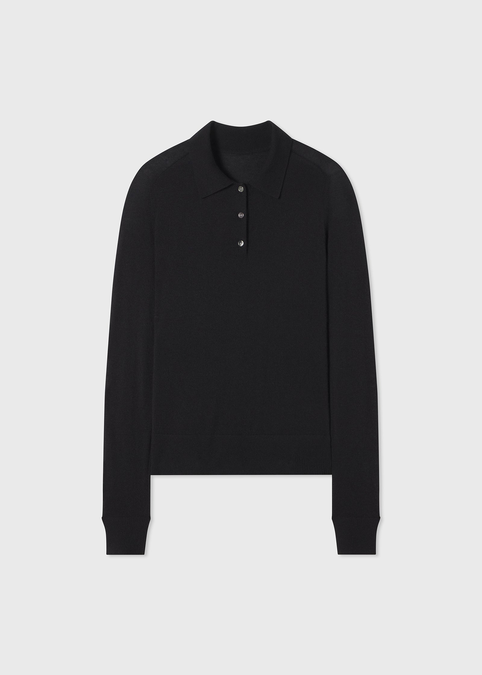 Long Sleeve Polo Shirt in Fine Cashmere - Black - CO Collections