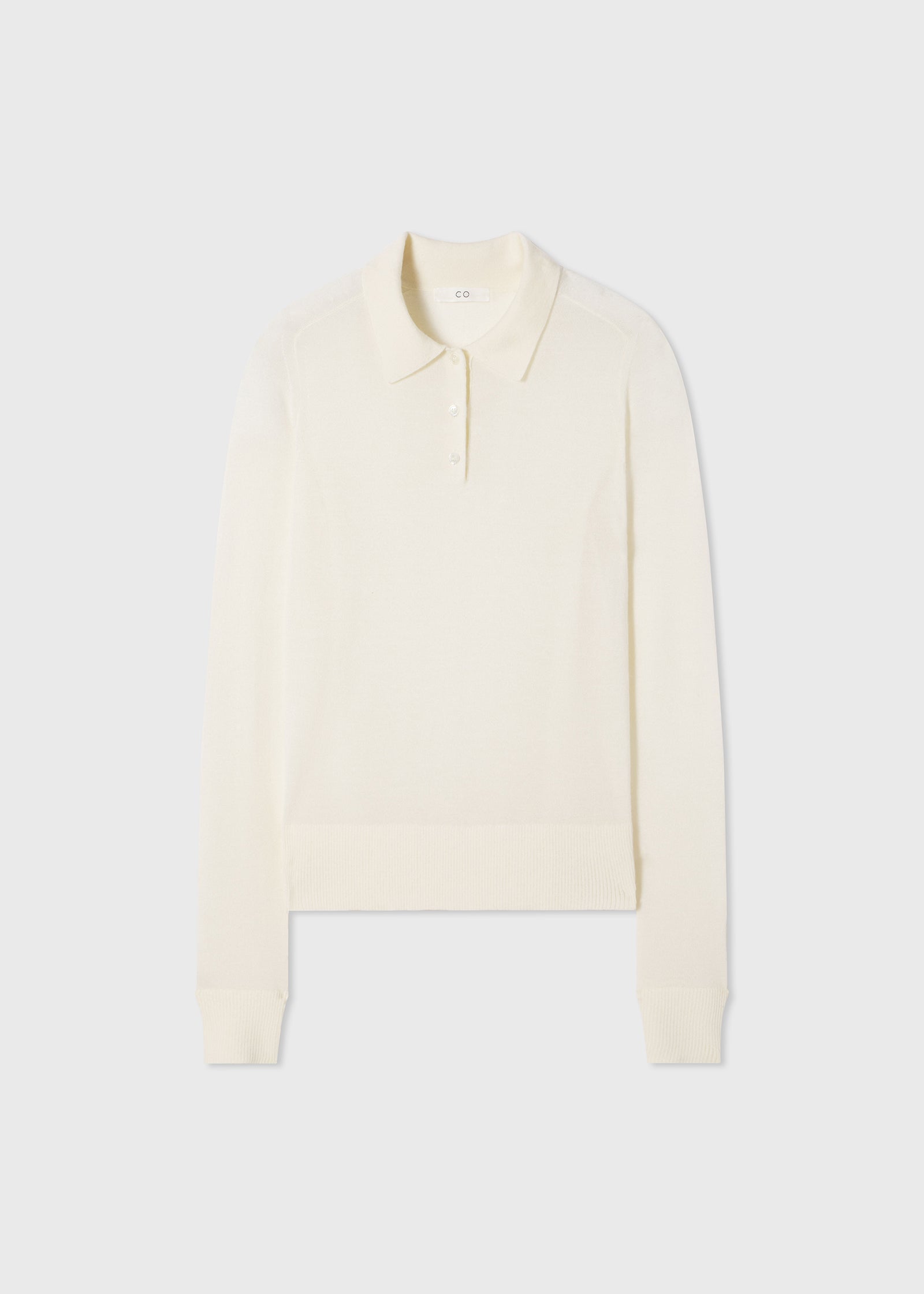 Long Sleeve Polo Shirt in Fine Cashmere - Ivory - CO Collections