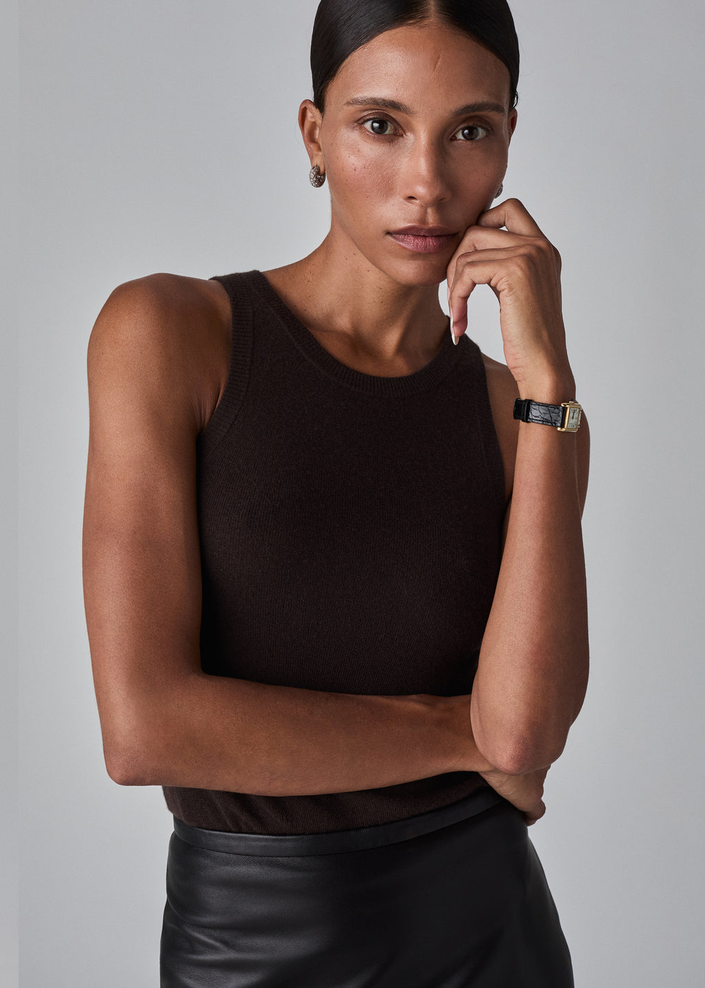 Sporty Tank in Fine Cashmere - Chocolate - CO