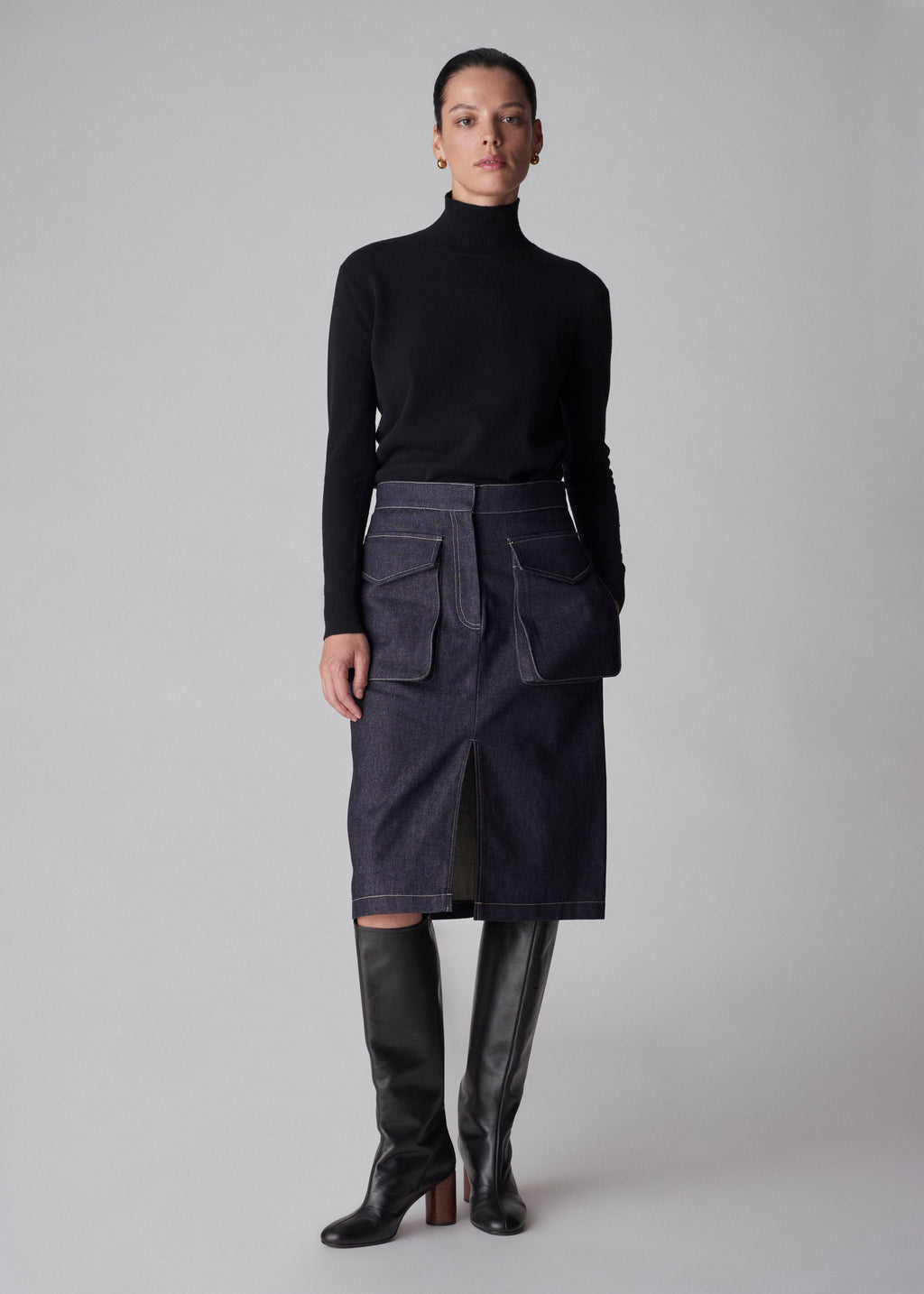 Draped Turtleneck Top in Cashmere -Black - CO