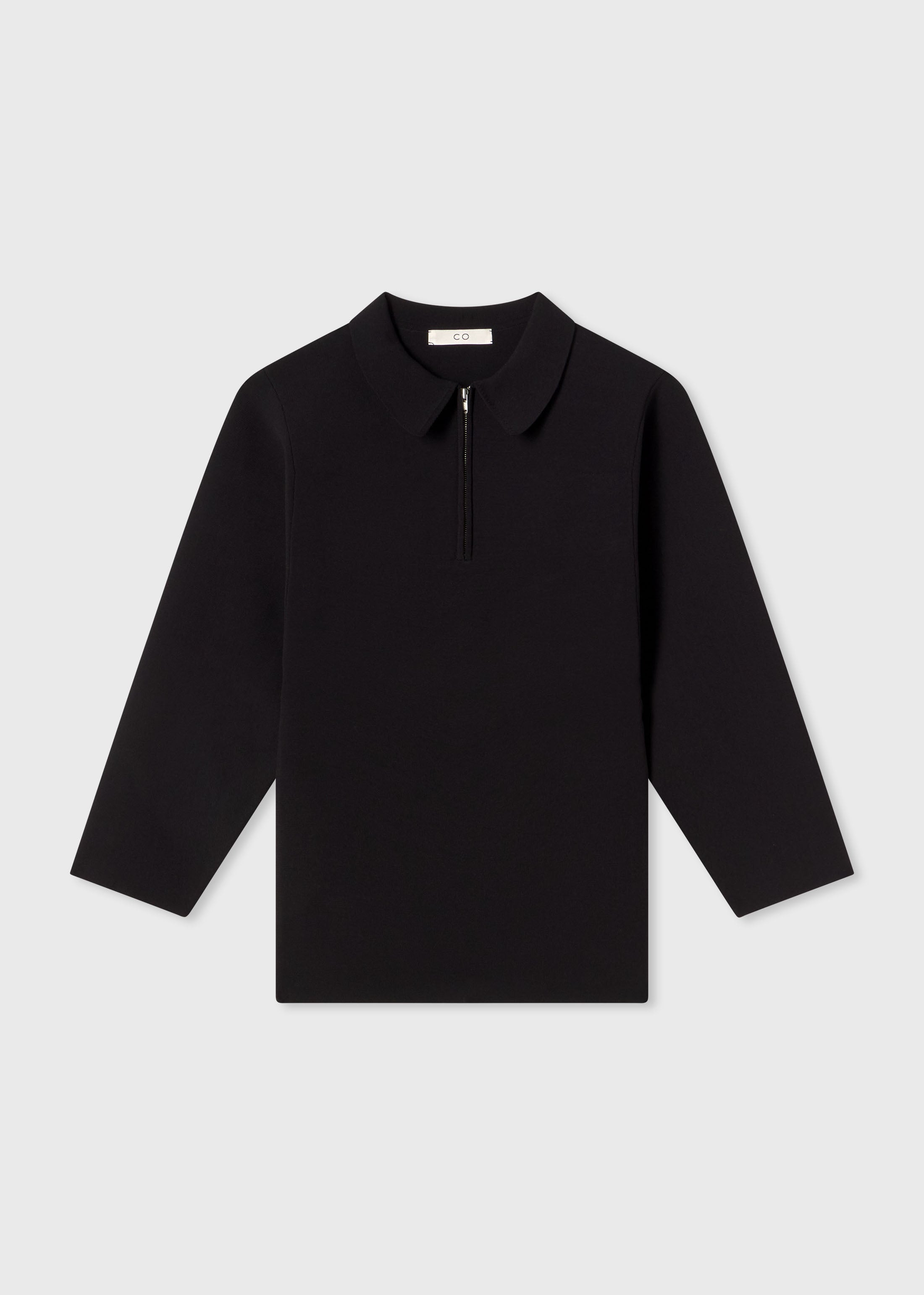 Collared Zipper Polo Top in Viscose - Black